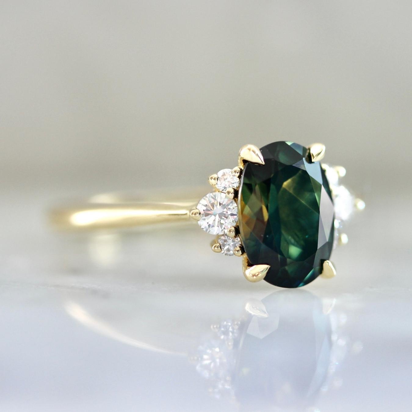 1.81 Carat Mirella Green Oval Cut Sapphire Ring