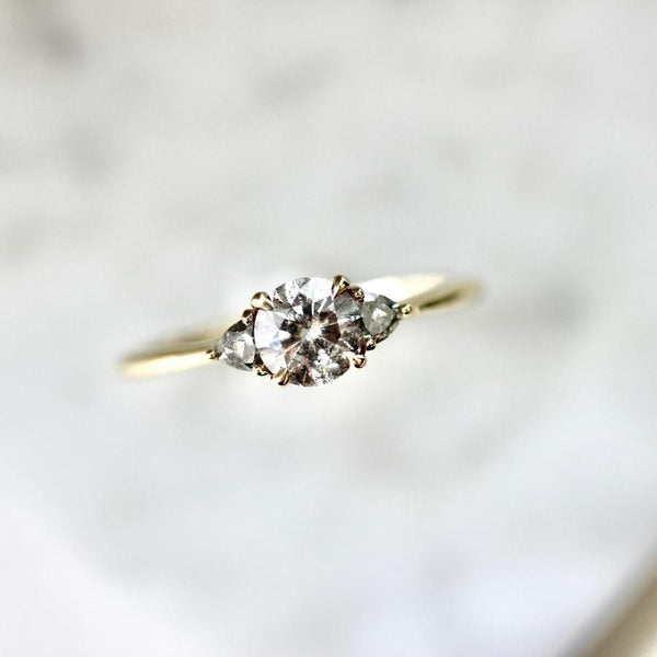 Slice of Heaven Three Stone Salt & Pepper Diamond Ring