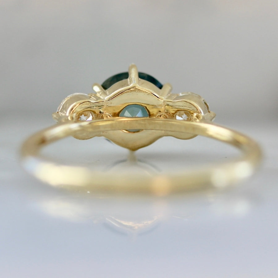 Watermelon Sugar Green Round Brilliant Cut Sapphire & Diamond Trilogy Ring