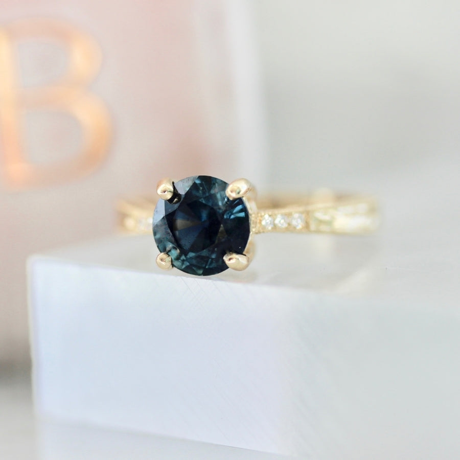 Serendipity Purple-Teal Color Change Round Brilliant Cut Sapphire Ring