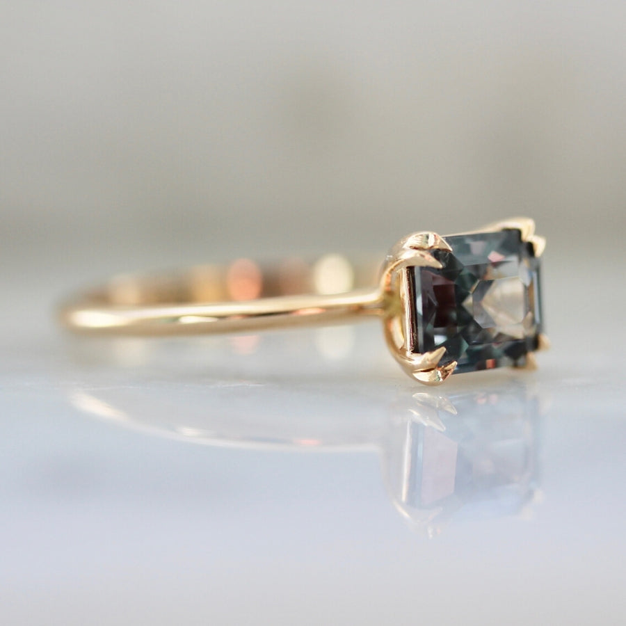 Stella Berry Blue Emerald Cut Spinel in Peach Gold