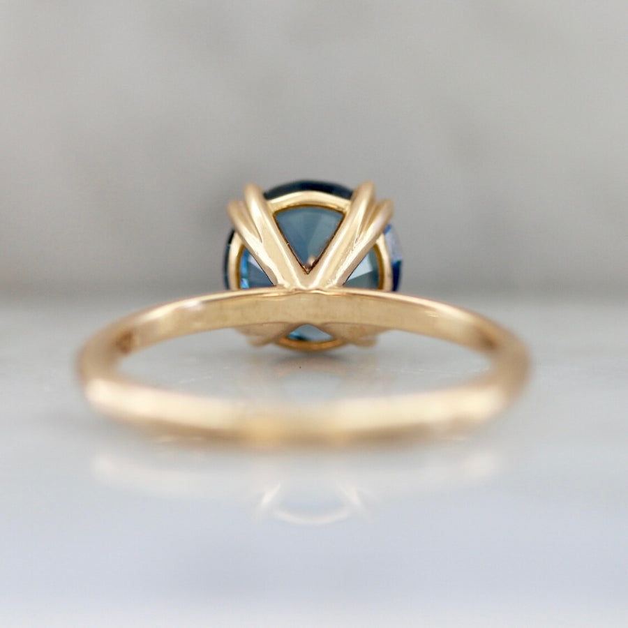 2.60 Carat Capri Blue Sapphire Stella With Pave Shoulders In Peach Gold