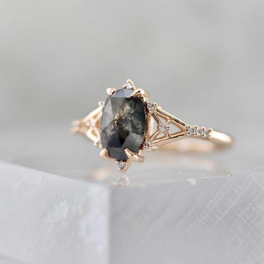 Orla Salt and Pepper Oval Rose Cut Diamond Ring