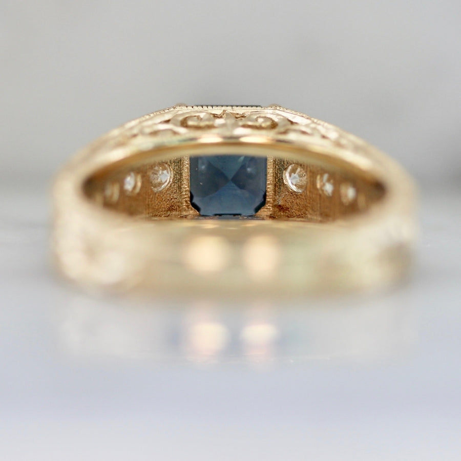 Ocean Side Purple-Teal Color Change Emerald Cut Sapphire Ring