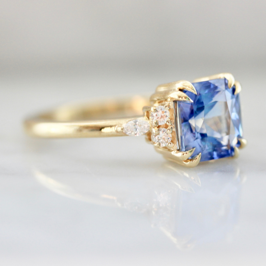 Santorini Violet-Blue Square Radiant Cut Sapphire Ring