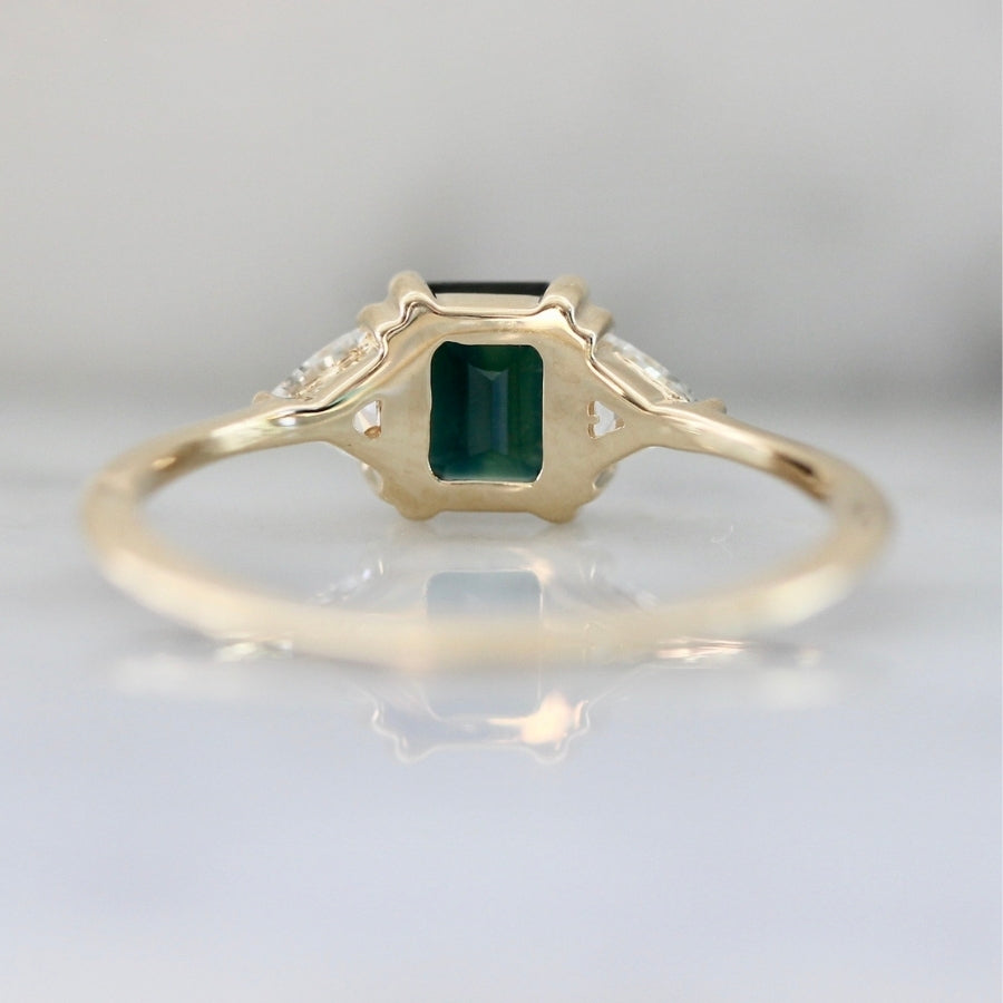 Icaria Blue-Green Emerald Cut Sapphire Ring