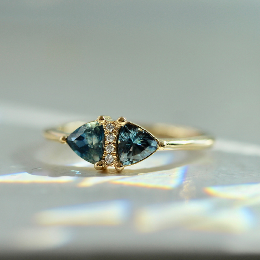 Secret Spell Teal Trillion Cut Sapphire Ring
