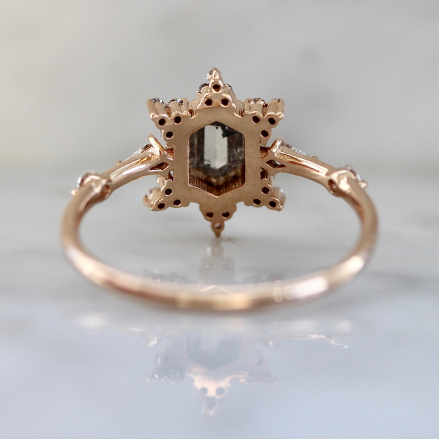 Lumi Salt and Pepper Hexagon Rose Cut Diamond Ring