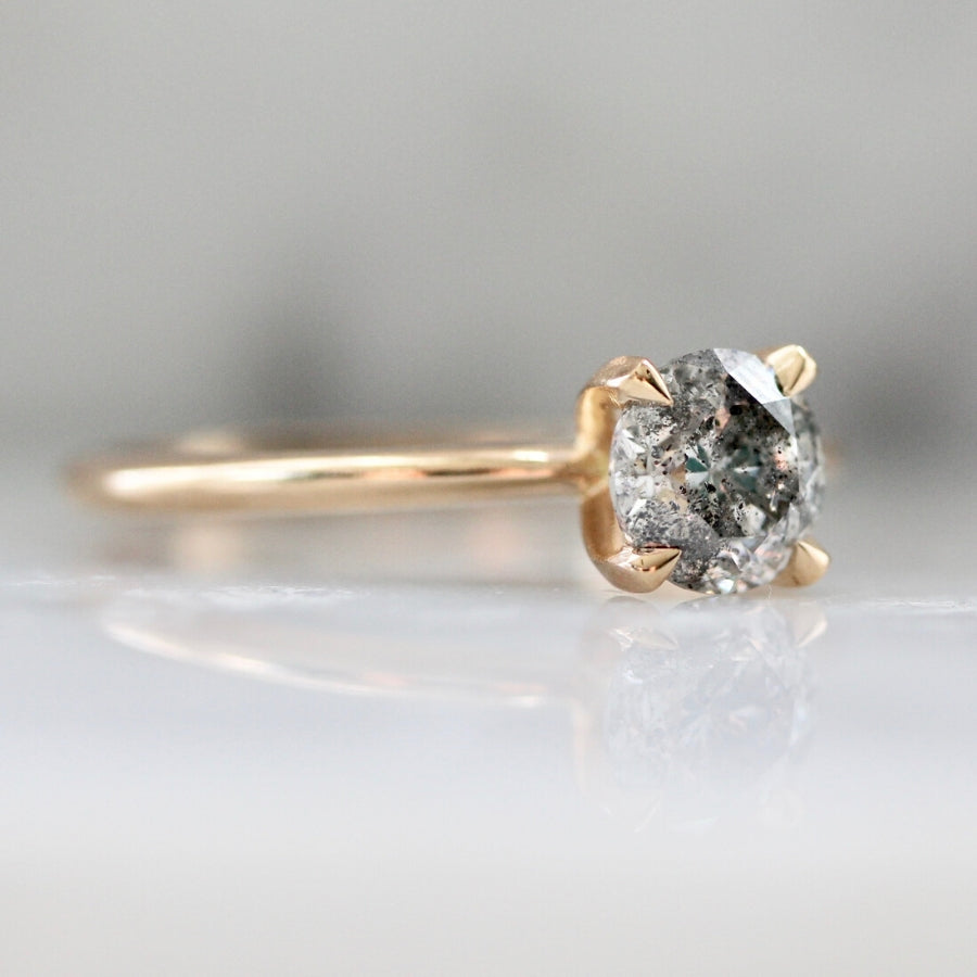 Stella .88 Carat Salt & Pepper Round Brilliant Cut Diamond Ring in Peach Gold