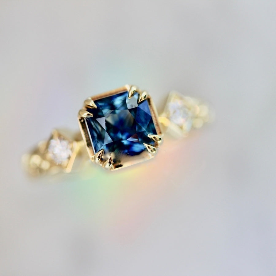 Glory Days Blue-Green Square Radiant Cut Sapphire Ring