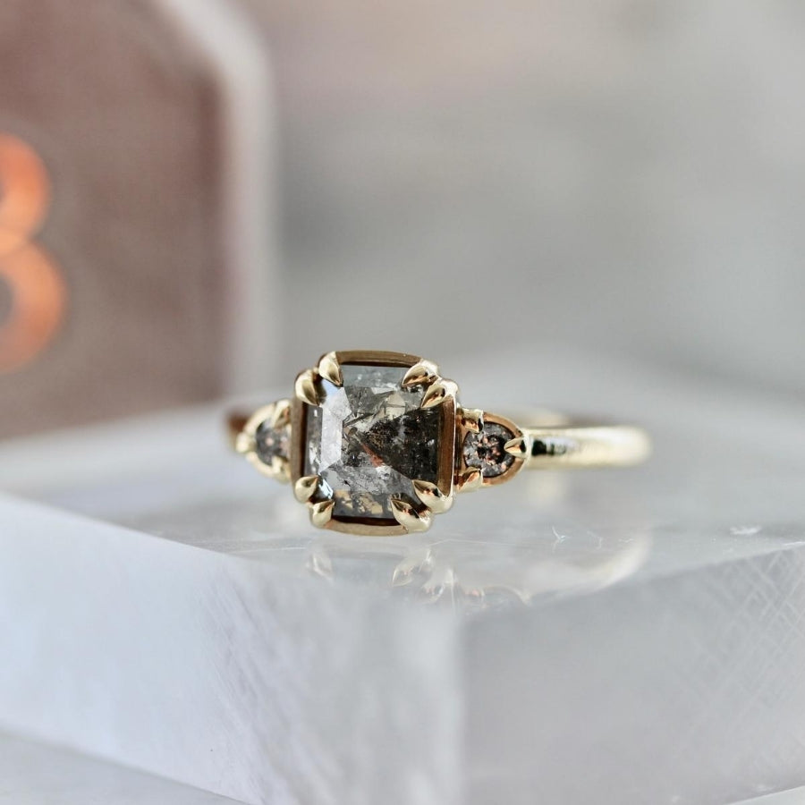 Carina Salt & Pepper Step Rose Cut Diamond Ring