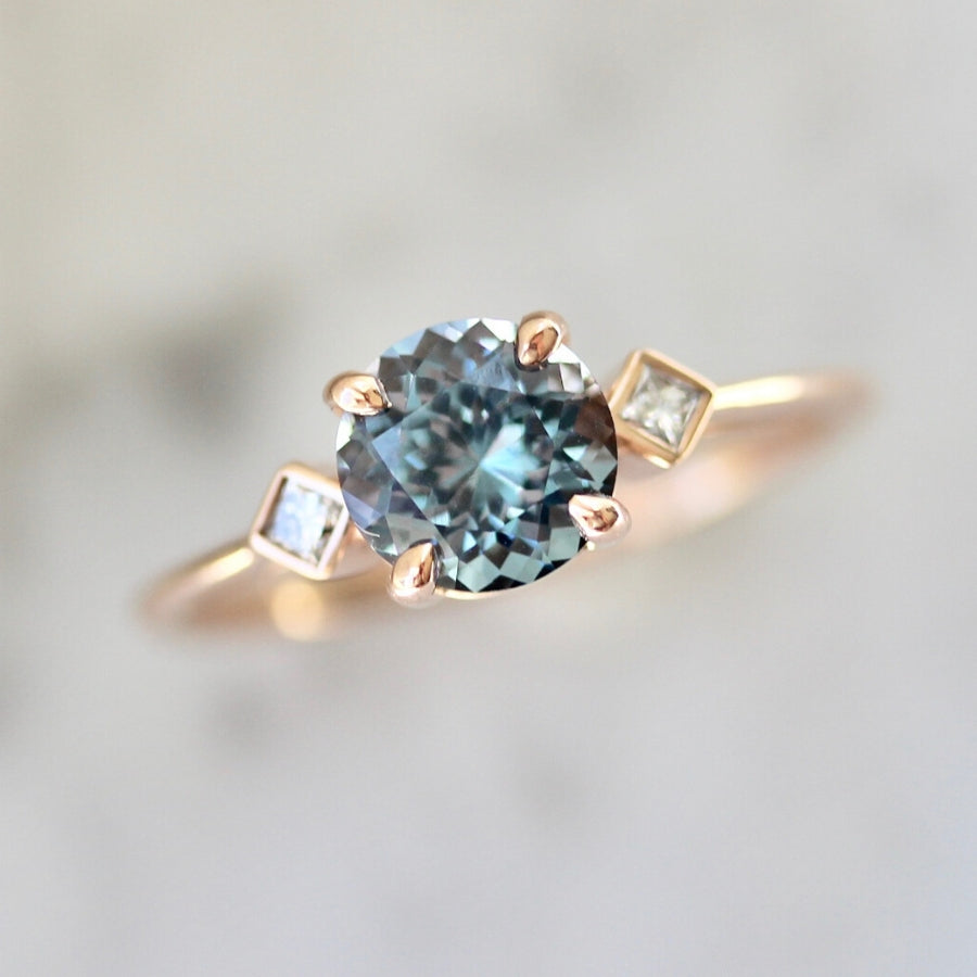 Esme Blue Round Brilliant Cut Spinel Ring in Rose Gold