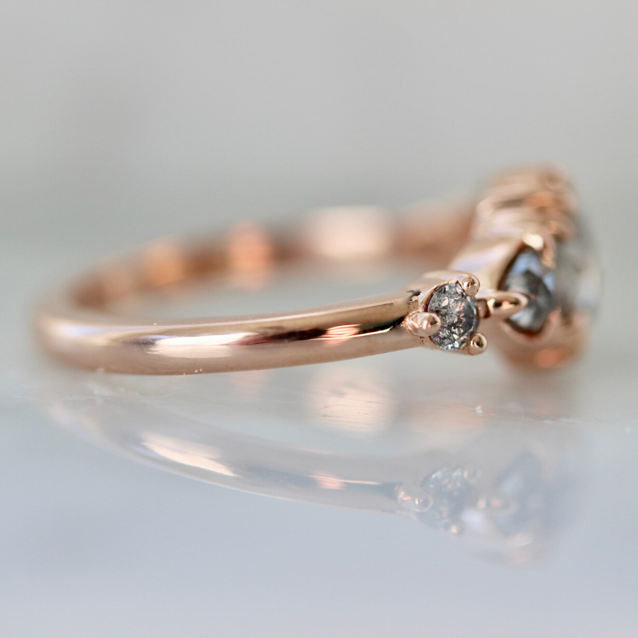 Piper Oval Salt & Pepper Rose Cut Diamond Ring in Rose Gold