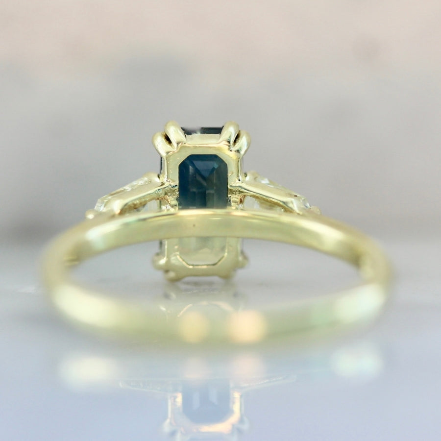 Golden Slipper Bi-Color Green Emerald Cut Sapphire Ring