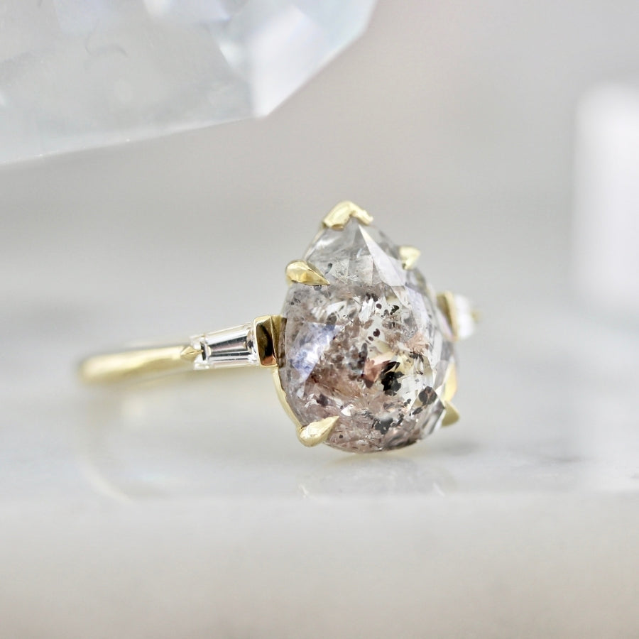 Untamed Salt & Pepper Pear Rose Cut Diamond Ring