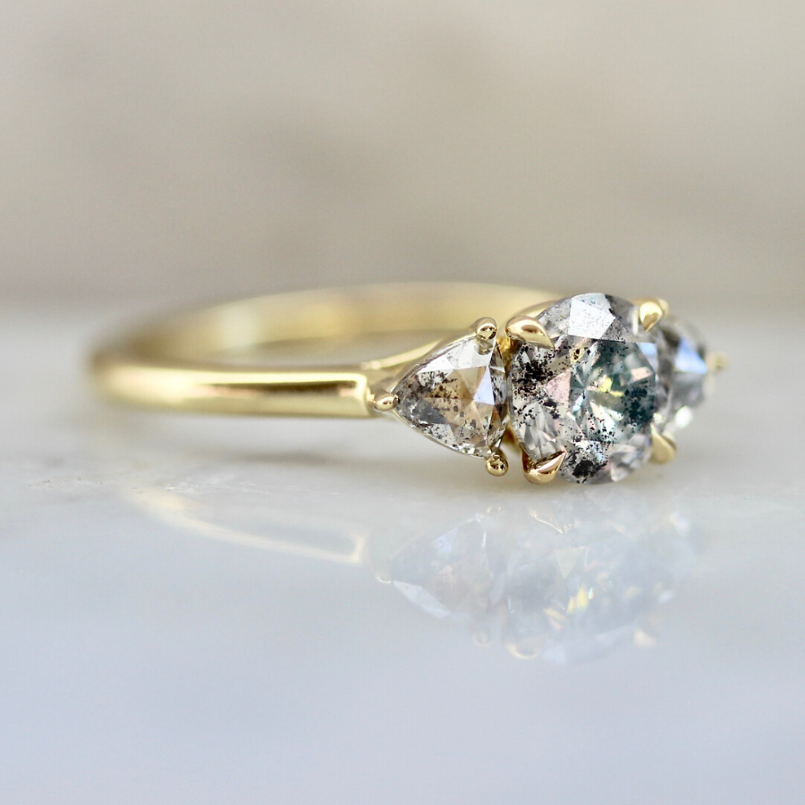 Drei Three Stone Salt and Pepper Diamond Ring