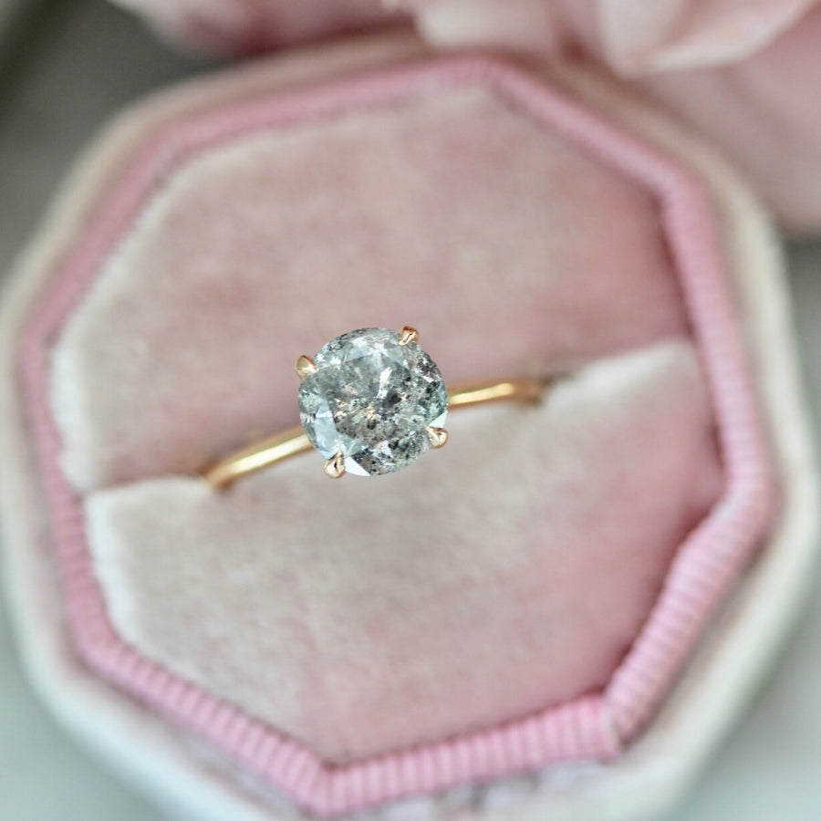 Stella 2.08 Carat Salt & Pepper Round Brilliant Cut Diamond Ring in Peach Gold