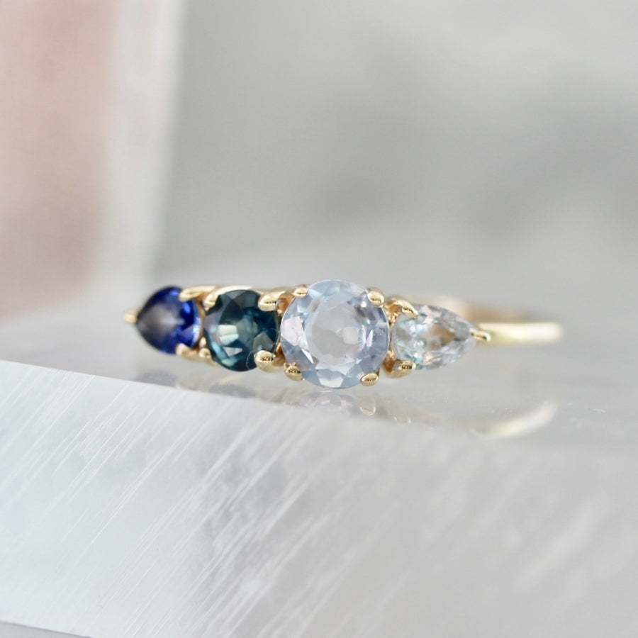 Harmony Blue Ombré Round Brilliant & Pear Cut Sapphire Ring