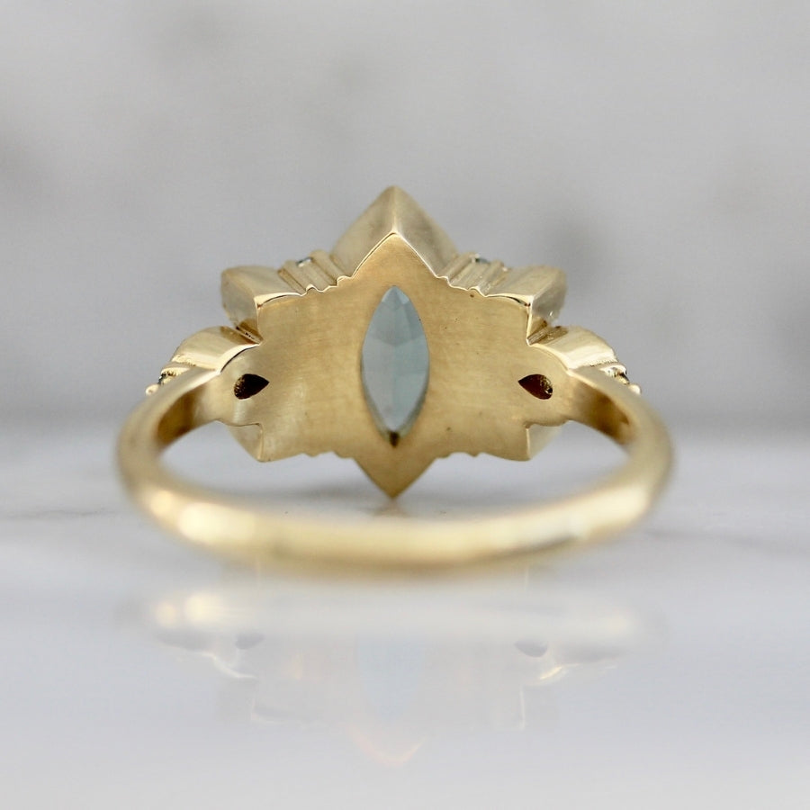 Eclair Pale Blue Marquise Cut Aquamarine and Diamond Ring