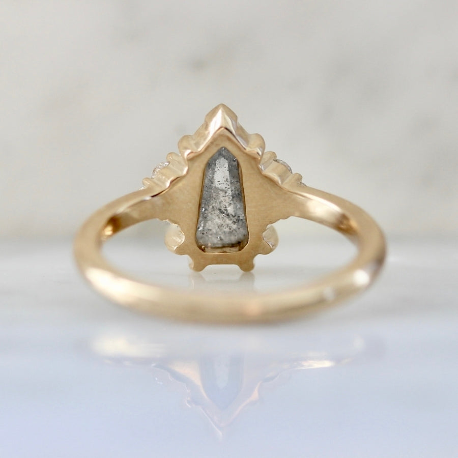 Midnight Hour Salt & Pepper Shield Rose Cut Diamond Ring