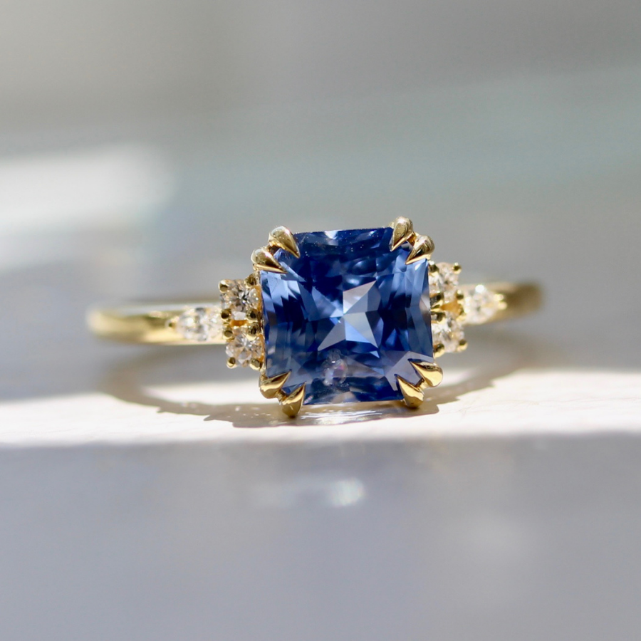 Santorini Violet-Blue Square Radiant Cut Sapphire Ring