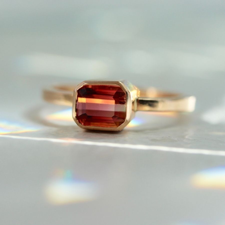 Watermelon Crush Emerald Cut Tourmaline Ring