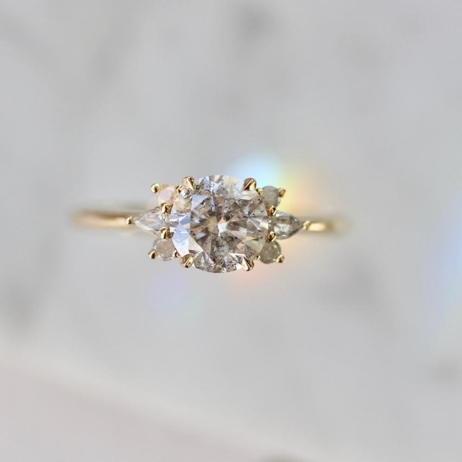 Glitterball Salt & Pepper Mirella Round Brilliant Cut Diamond Ring