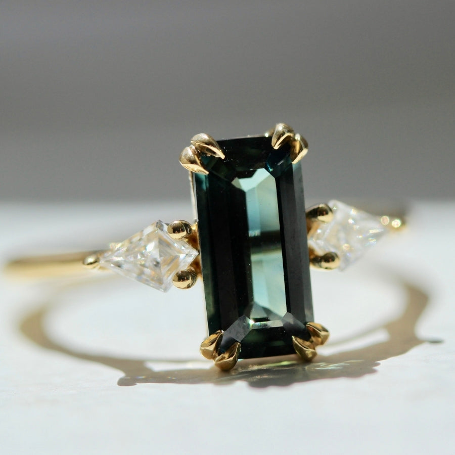 Starlet Green Emerald Cut Sapphire Ring