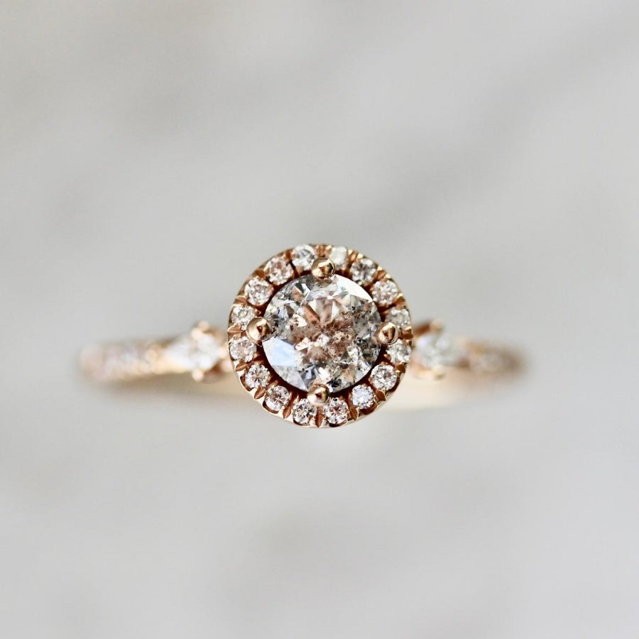 Celia Salt and Pepper Round Brilliant Cut Halo Diamond Ring