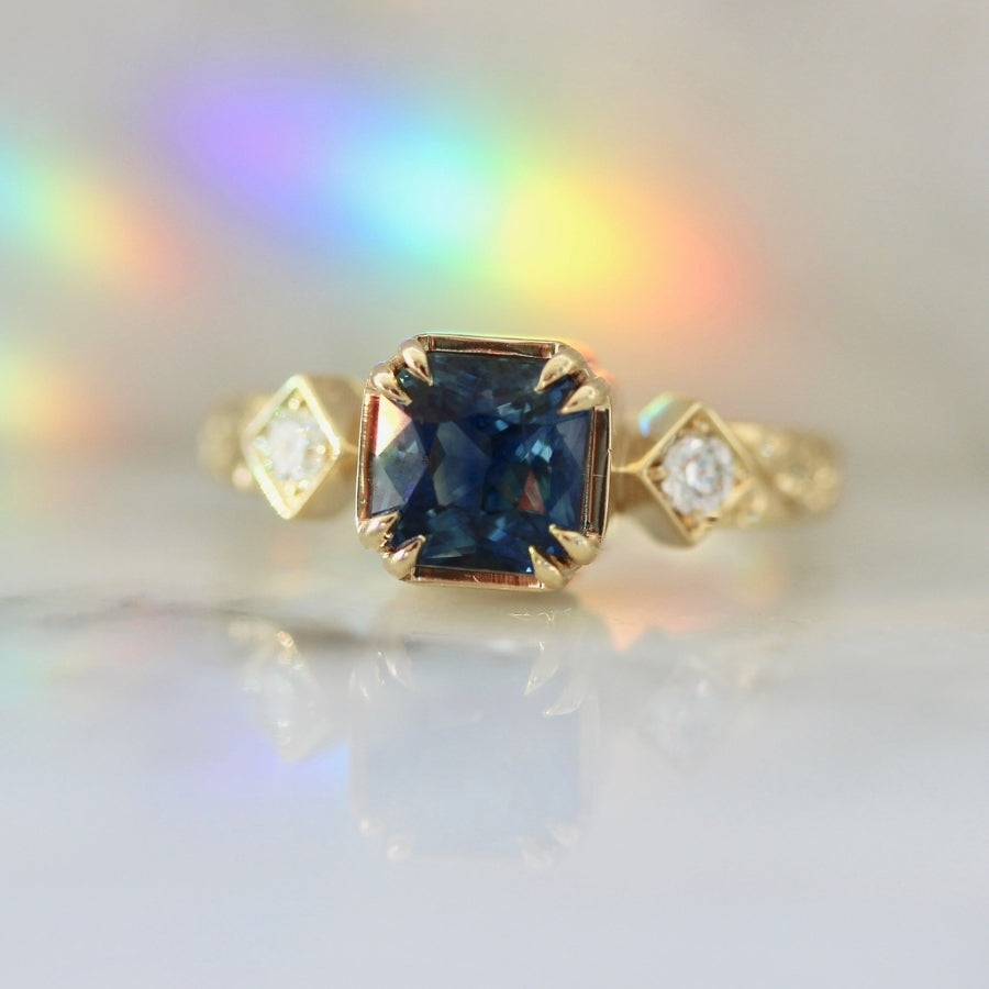 Glory Days Blue-Green Square Radiant Cut Sapphire Ring