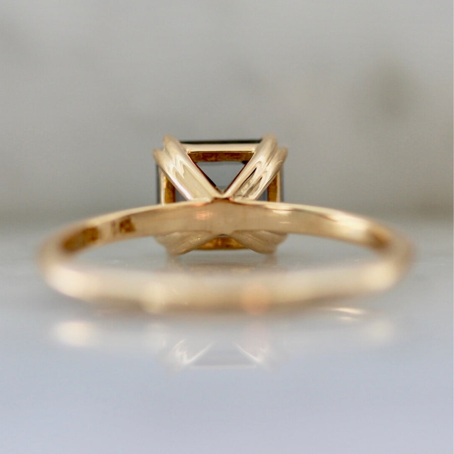 Stella Berry Blue Emerald Cut Spinel in Peach Gold