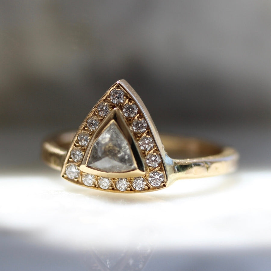 
            Malbec Salt &amp; Pepper Trillion Rose Cut Diamond Ring in Yellow Gold
