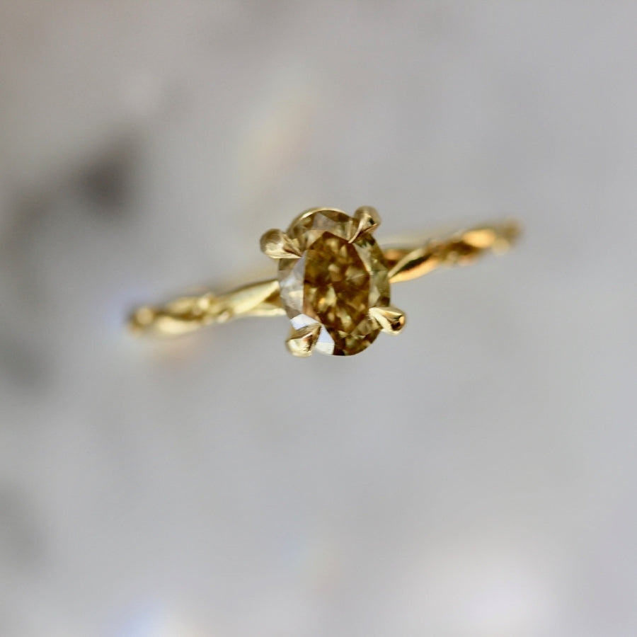 Olive Branch Green Oval Cut Diamond Ring