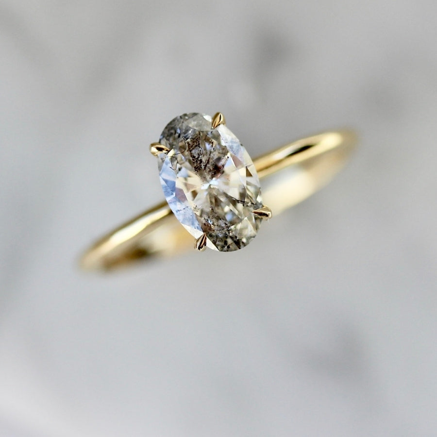 1.01 Carat Stella Salt & Pepper Oval Cut Diamond Ring