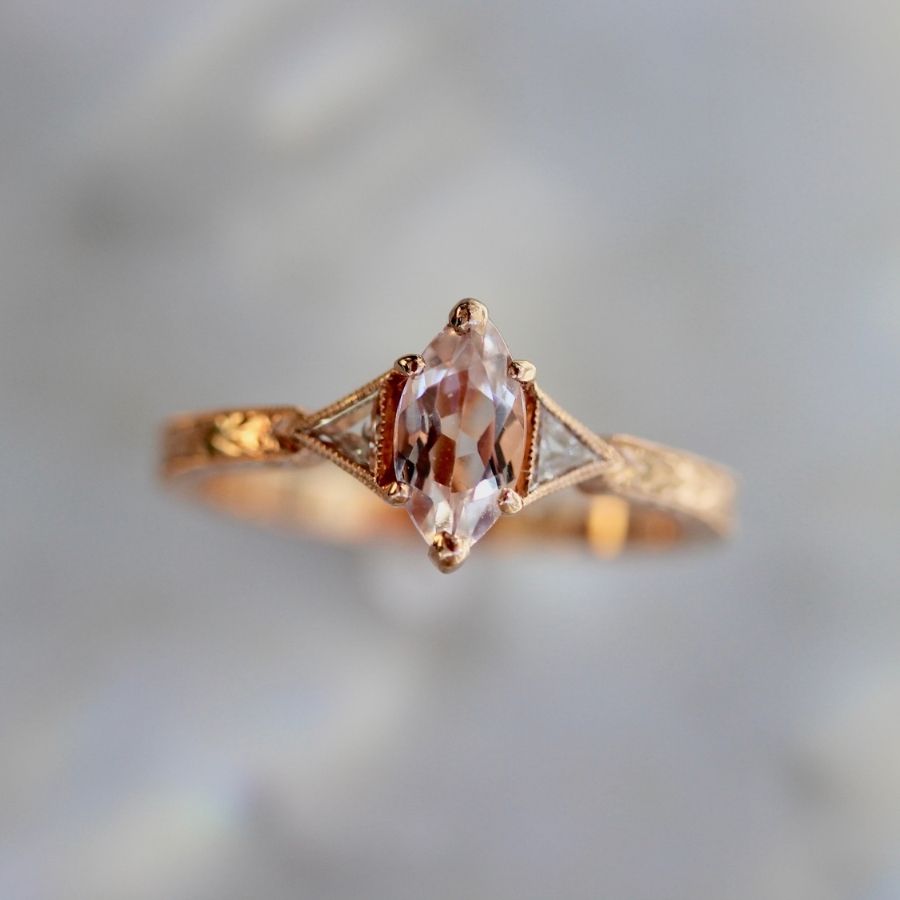 Triple Scoop Marquise Cut Morganite Ring
