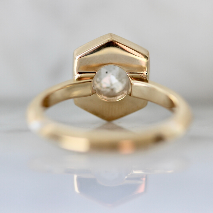 Renata Hexagonal Step Rose Cut Diamond Ring in Yellow Gold