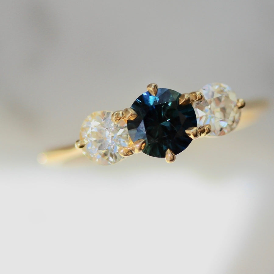 
            Blue Velvet Bi-Color Sapphire &amp; Old European Cut Diamond Ring