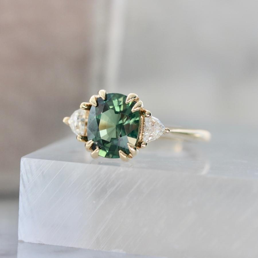 
            Lola Green Cushion Cut Sapphire Ring