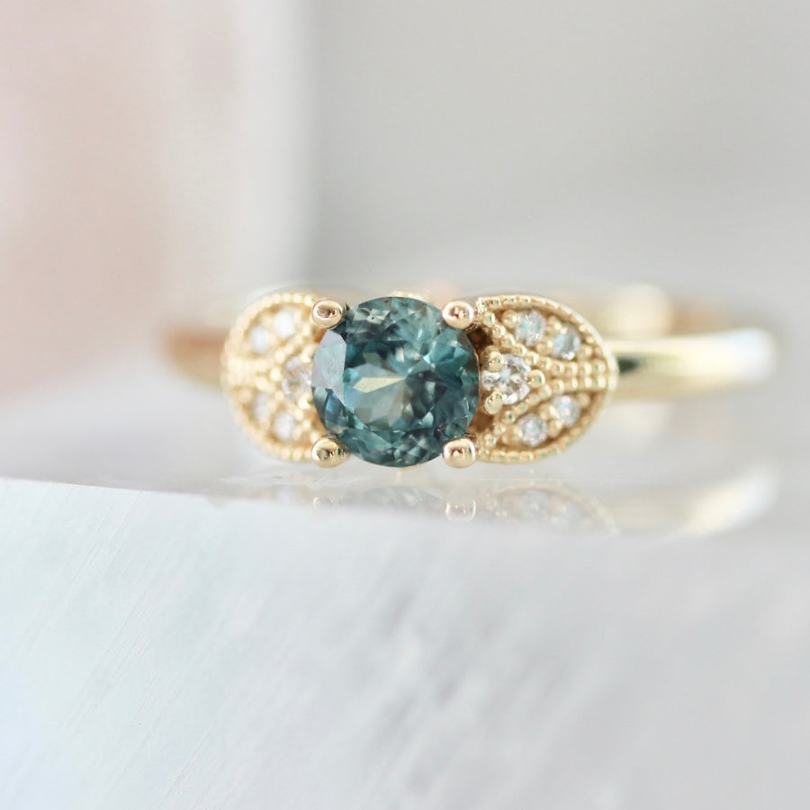 Marchioness Teal Round Brilliant Cut Sapphire Ring