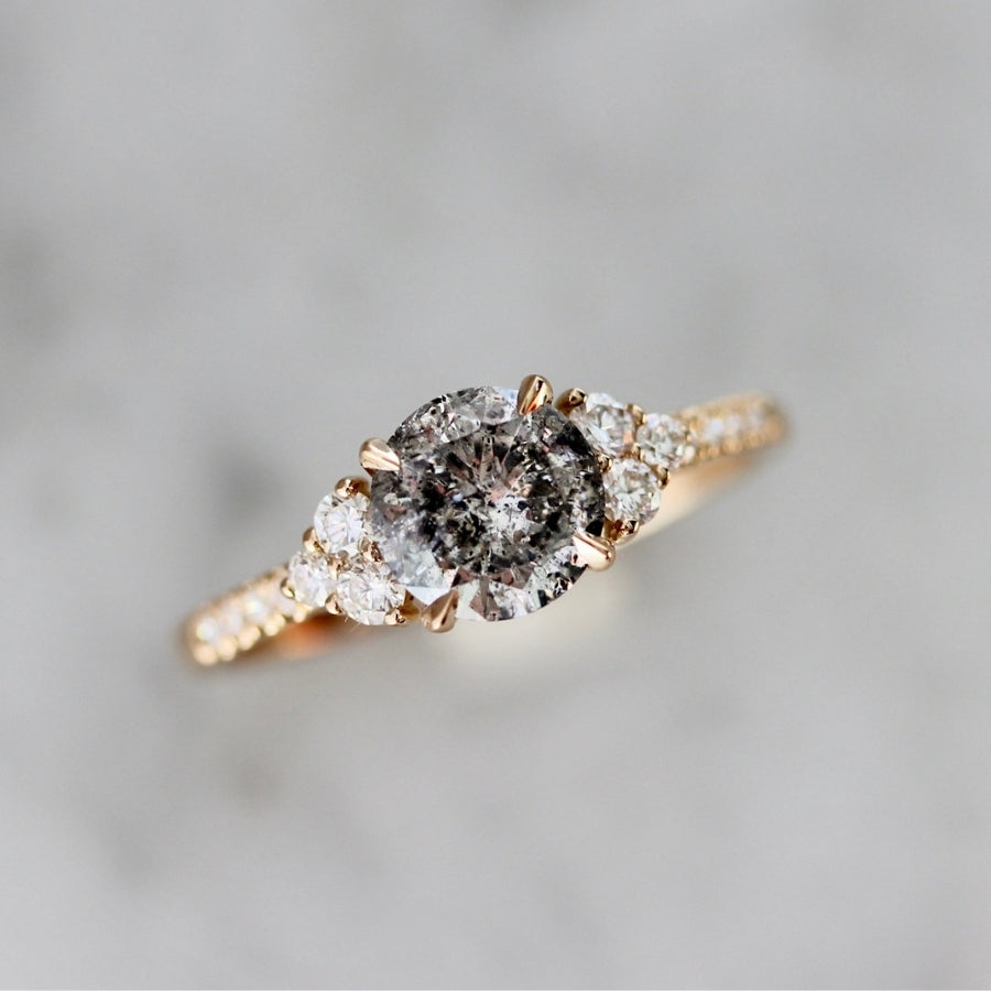 Aglow Salt & Pepper Round Brilliant Cut Diamond Ring