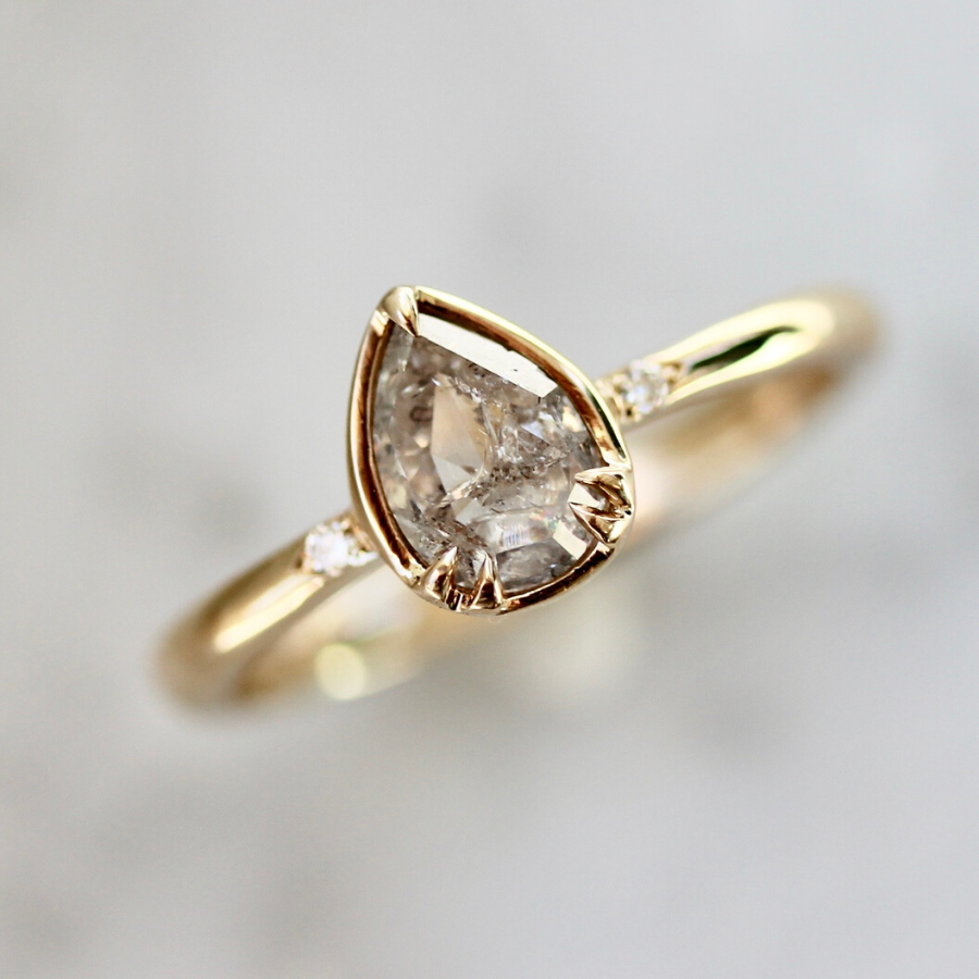 Avery Icey Pear Rose Cut Champagne Diamond Ring