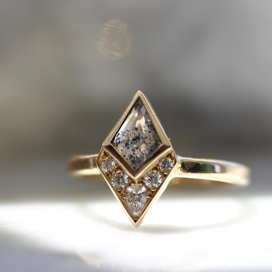 Michet Salt & Pepper Kite Rose Cut Diamond Ring in Yellow Gold