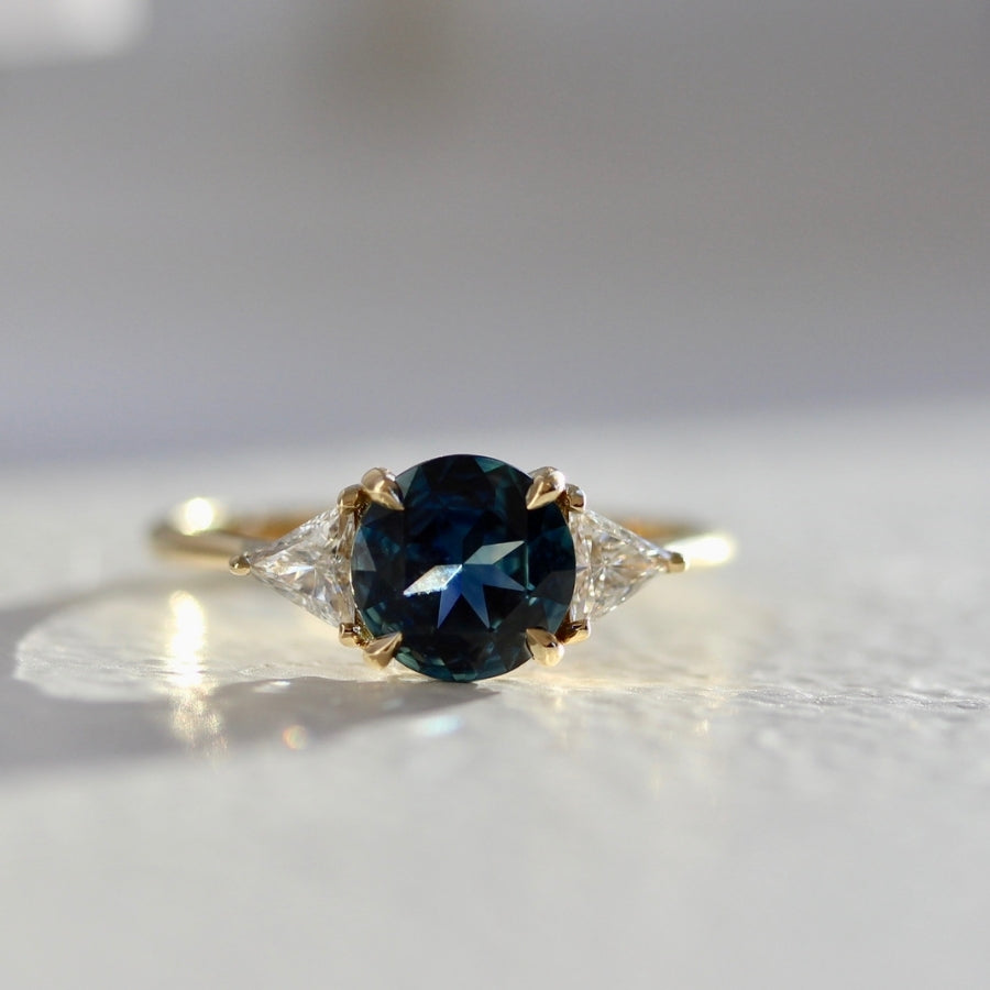 Blue Lagoon Round Brilliant Cut Sapphire and Diamond Ring