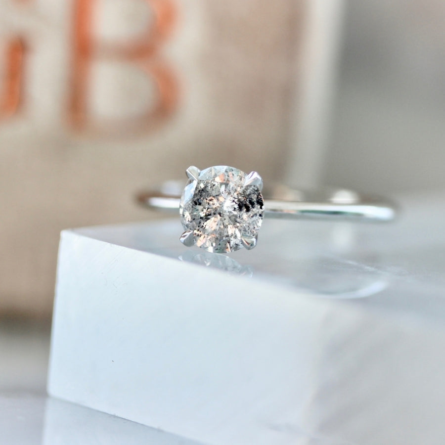 .85 Carat Stella Salt & Pepper Round Brilliant Cut Diamond Ring