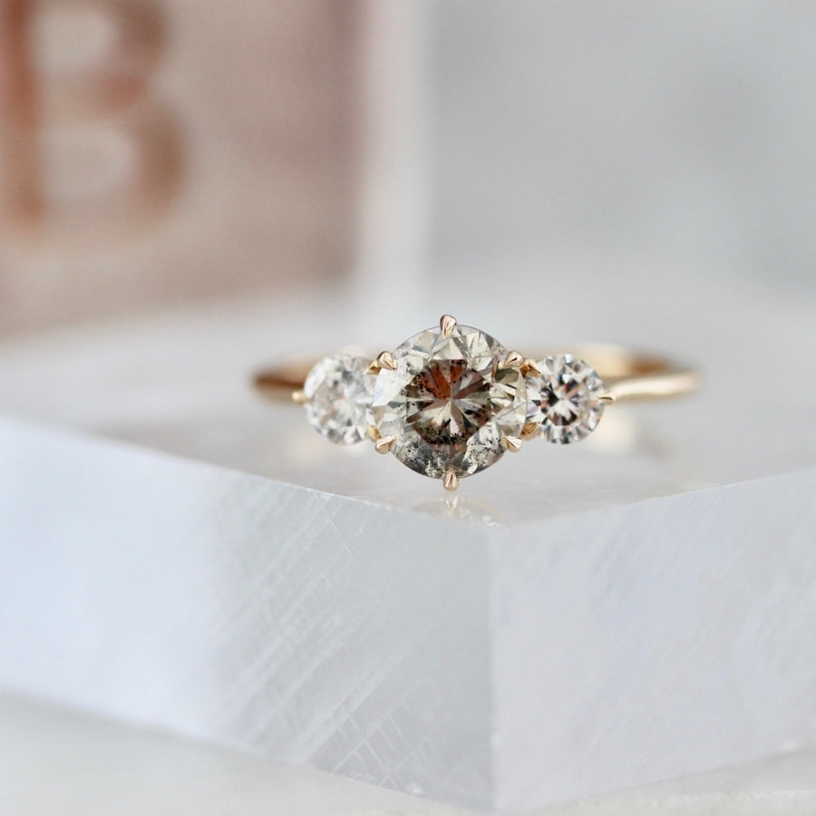 Sonnet Three Stone Champagne Salt & Pepper Diamond Ring