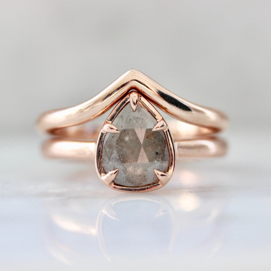 Eternal Flame Salt & Pepper Pear Checkerboard Cut Diamond Ring