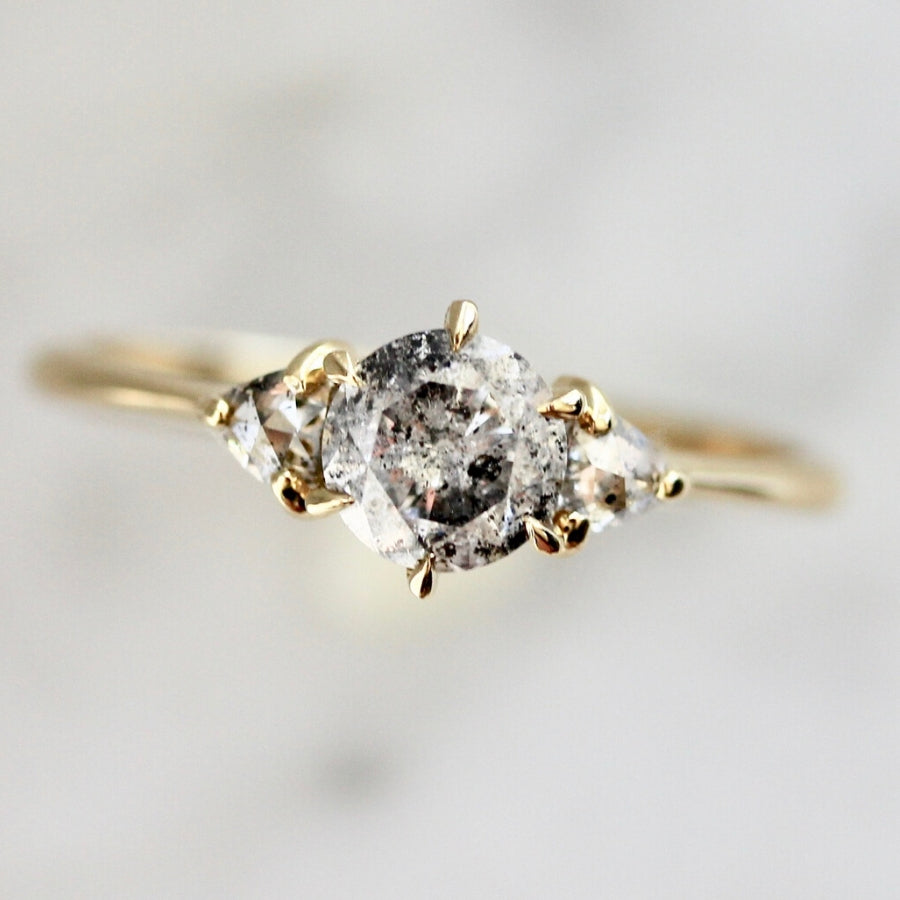 Vesper Three Stone Salt & Pepper Diamond Ring in Yellow Gold
