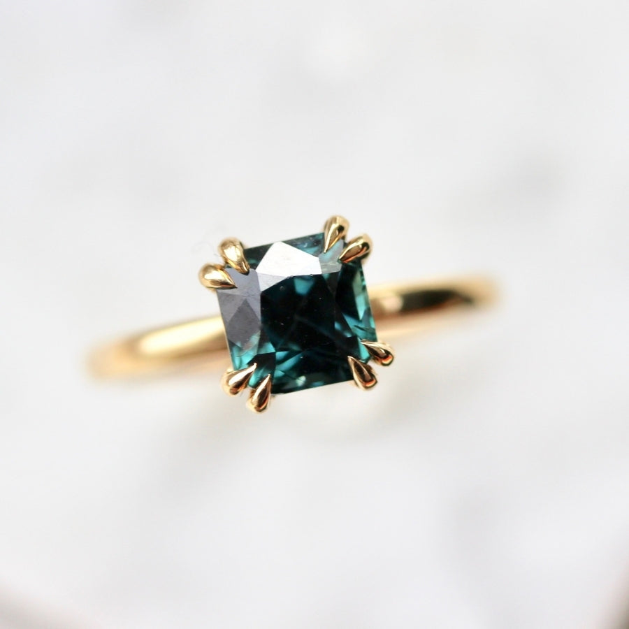 Coquette Teal Radiant Cut Sapphire Ring