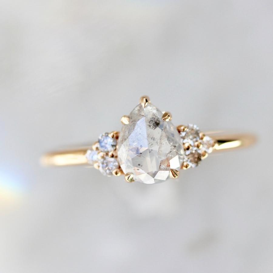 Angel Cake Salt & Pepper Pear Rose Cut Ring