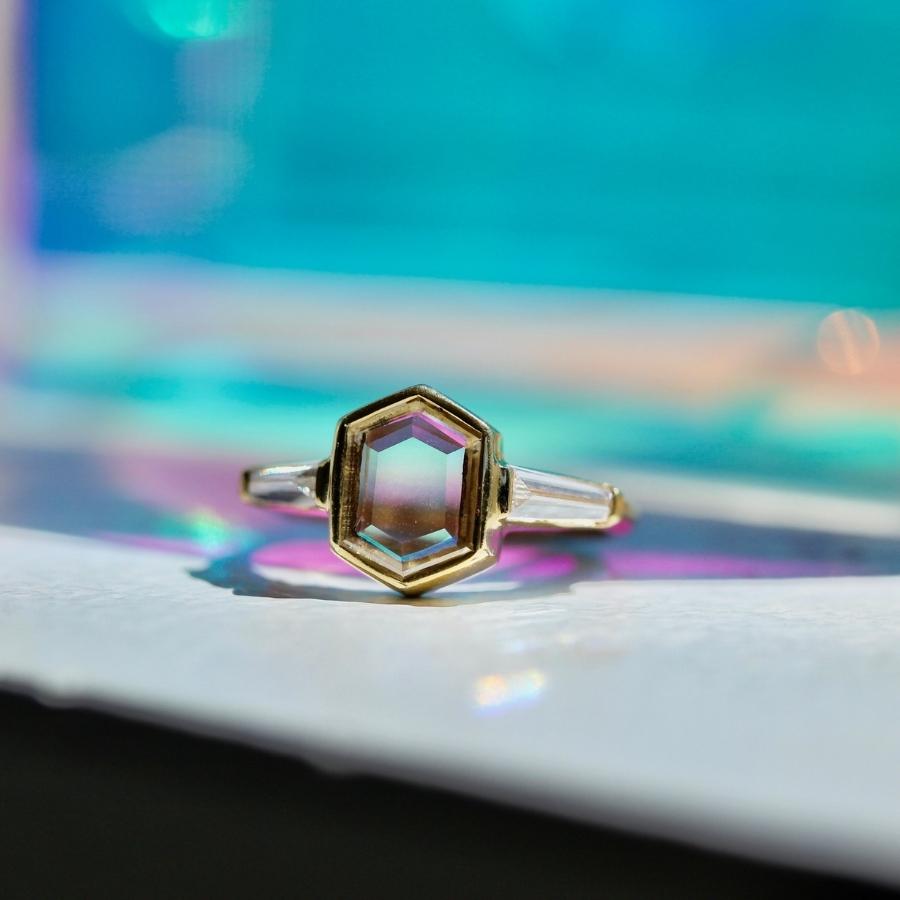 Honore White Portrait Hexagon Cut Diamond Ring